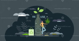 Reuse materials and recycle paper or plastic packaging tiny person concept