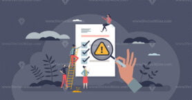 Risk assessment and safety checklist business evaluation tiny person concept