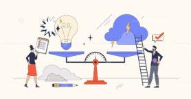 Risk assessment and business hazard measurement retro tiny person concept