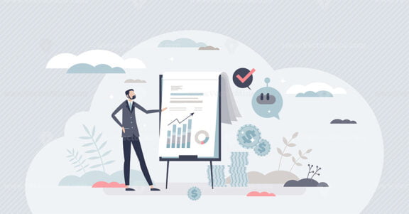 Robo advisor as artificial intelligence financial advice tiny person concept