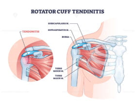 Rotator cuff tendinitis as shoulder muscular inflammation outline diagram