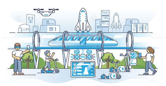 Revolutionizing transport with futuristic infrastructure outline concept