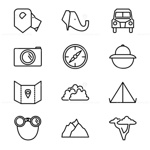 FREE Wild Safari Park Outline Vector Icon Collection