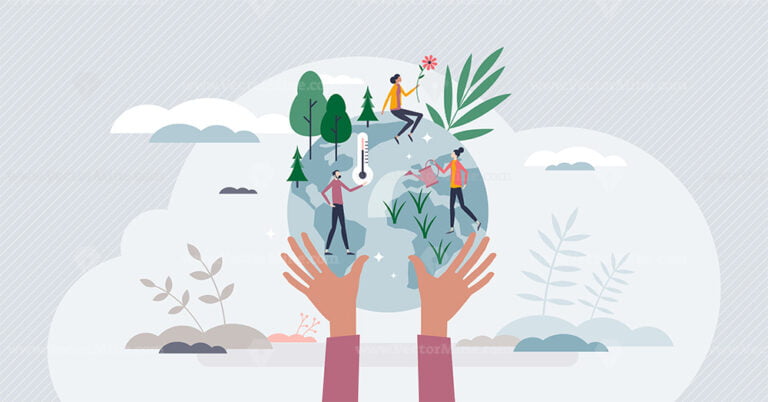 Save the planet and environment protection community tiny person concept