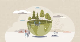 Save trees and protect green environmental resources tiny person concept