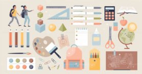 School supplies and stationary items for learning tiny person collection set