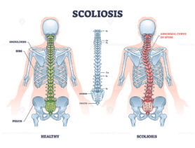 Scoliosis as medical sideways curvature illness of spine outline diagram