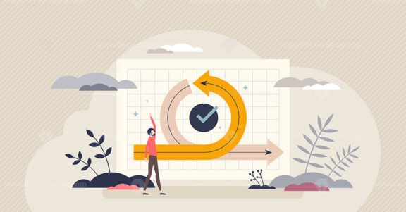 Scrum sprint methodology as agile development process tiny person concept
