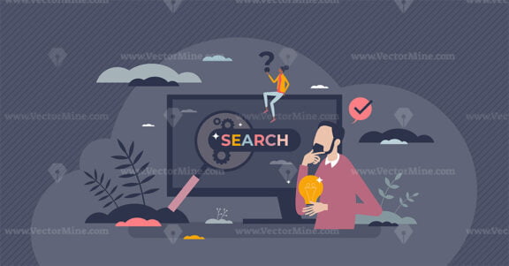 Search engine optimization or SEO service for web ranking tiny person concept
