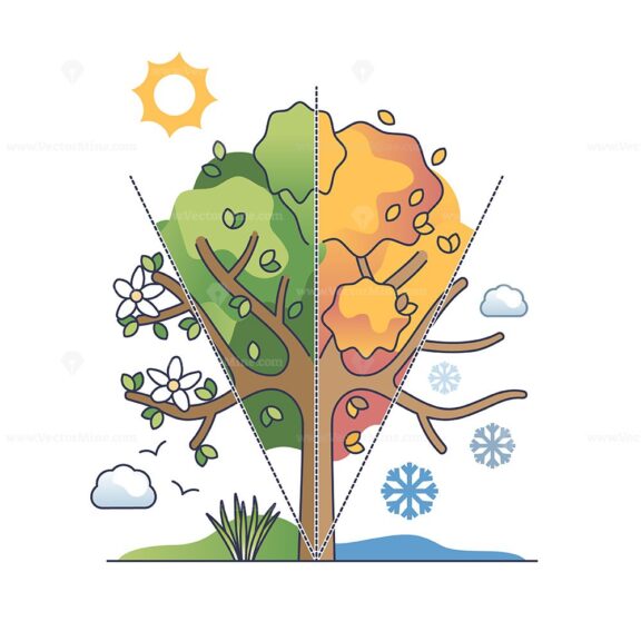 Seasonal cycles and nature changes with weather variety outline diagram