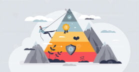 Self actualization as top layer from Maslow pyramid tiny person concept