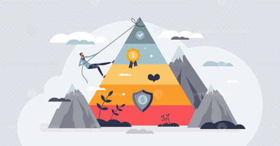 Self actualization as top layer from Maslow pyramid tiny person concept