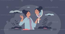 Self aware and personal acceptance with ego awareness tiny person concept