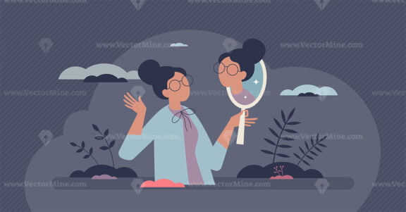 Self aware and personal acceptance with ego awareness tiny person concept