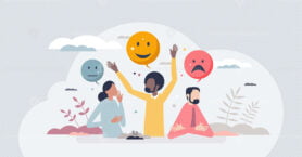Sentiment analysis with various customer feedback emotion tint person concept