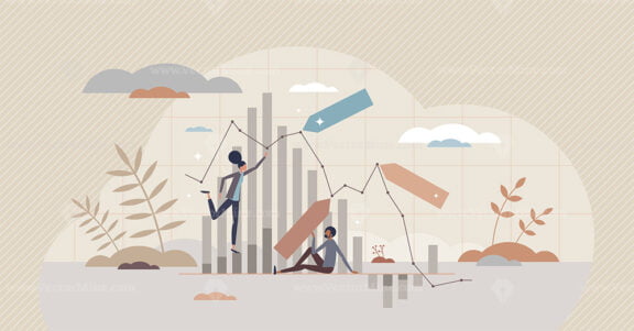 Shares trading process with financial stock market chart tiny person concept