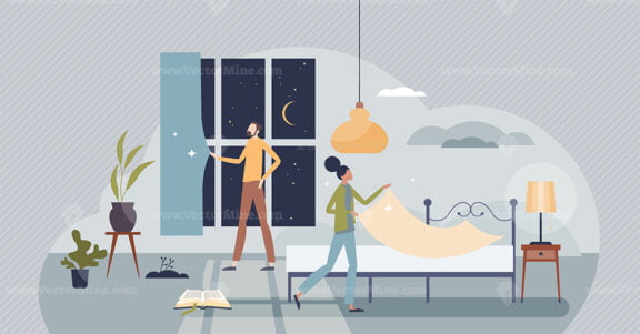 Sleep hygiene as routine action for better sleep quality tiny person concept