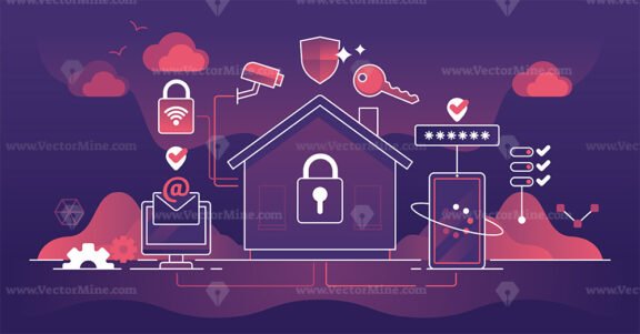 Smart home security using remote camera protection dark outline concept