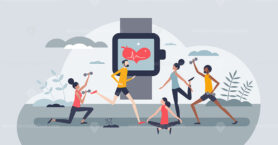 Smart watches and wrist watch for sport activity tracking tiny person concept