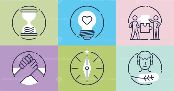 Social emotional learning to understand soft skills outline grid concept
