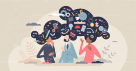 Social psychology study as society mental health research tiny person concept