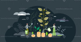 Socially responsible investing for green eco funding tiny person concept