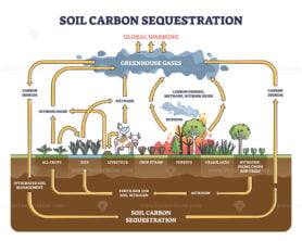 Soil carbon sequestration with greenhouse gases absorption outline diagram