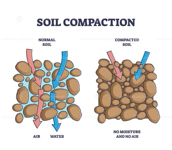 Soil compaction method and compared normal with compacted outline diagram