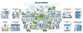 Solar energy and sustainable nature friendly sun panel outline collection set