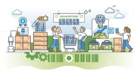 Solar panel costs and green energy kit price calculation outline concept