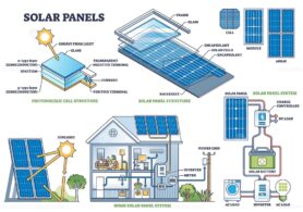 Solar panel cell structure and installation technical model outline diagram