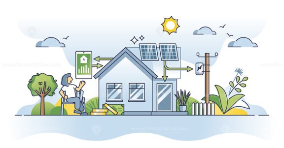 Solar panel energy savings for power economy calculation outline concept