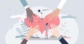 Solidarity help and unity in different nationalities tiny persons concept