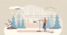 Soundscape recording with natural environmental music tiny person concept