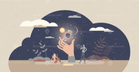 Spiritual experience and supernatural astral soul moment tiny person concept