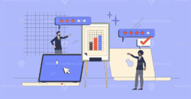 Split testing and different options in website retro tiny person concept