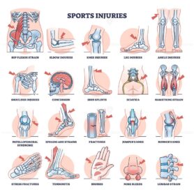 Sports injuries and most common athlete traumas outline collection set