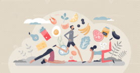 Sports nutrition and healthy product eating for fitness tiny person concept