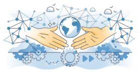 Stakeholder engagement and business communication outline hands concept
