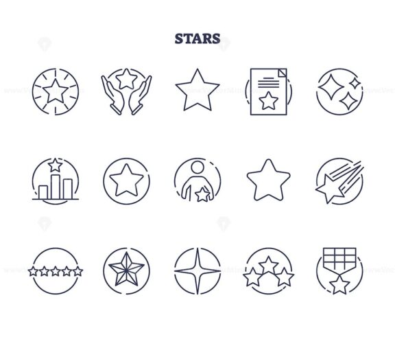Star icons for satisfaction, rating or feedback logo outline icons concept