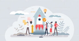 Startup and new innovative business project launch tiny person concept