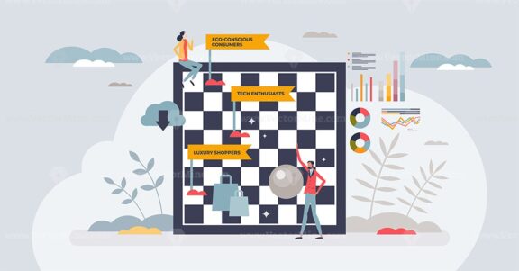 Strategic product positioning and business strategy tiny person concept
