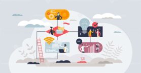 Strategy to execution process with smart work management tiny person concept
