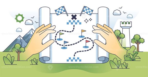 Strategy map for journey or process with obstacles outline hands concept