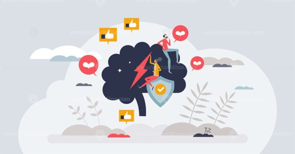 Stress management and mental protection from frustration tiny person concept