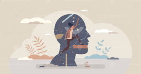 Subconscious mental processes with automatic thoughts tiny person concept
