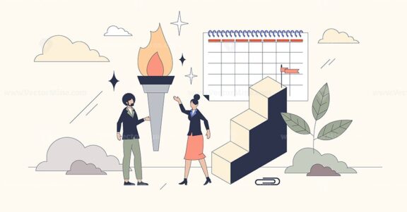 Succession planning for work achievement tiny person neubrutalism concept