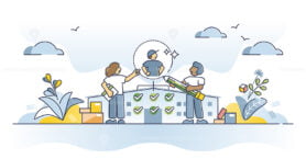 Supplier relationship management or SRM to analyze vendors outline concept