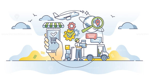 Supply chain management or SCM with logistics planning outline concept