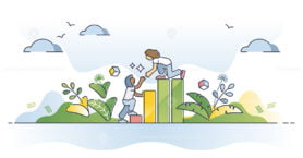 Support and financial help as assistance for profit growth outline concept